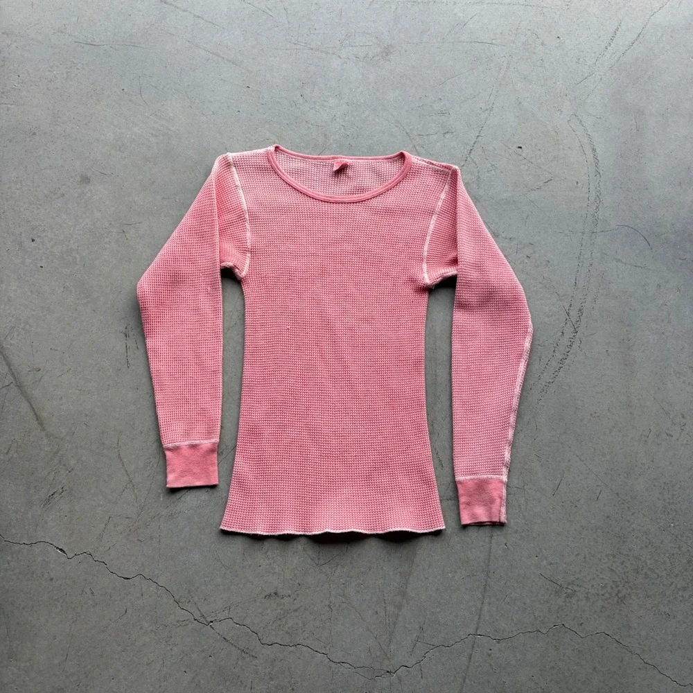 Vintage 90s Northwest Territory Pink Waffle Knit Thermal Shirt Made in USA Small